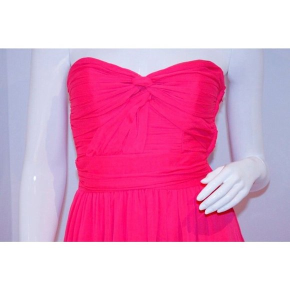 H&M Gathered CHIFFON Strapless DRESS Hot PINK Side  ZIP 4 / 34 - Picture 2 of 2